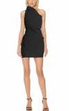 Badgley Mischka One Shoulder Fan Midi Dress In Black
