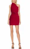 Badgley Mischka One Shoulder Fan Midi Dress In Red