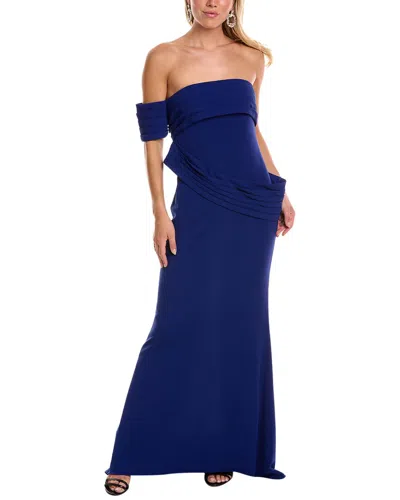 Badgley Mischka One-shoulder Gown In Blue