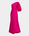 Badgley Mischka Collection One-shoulder Mikado Gown In Hot Fuchsia