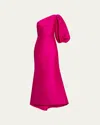 Badgley Mischka Collection One-shoulder Mikado Gown In Hot Fuchsia