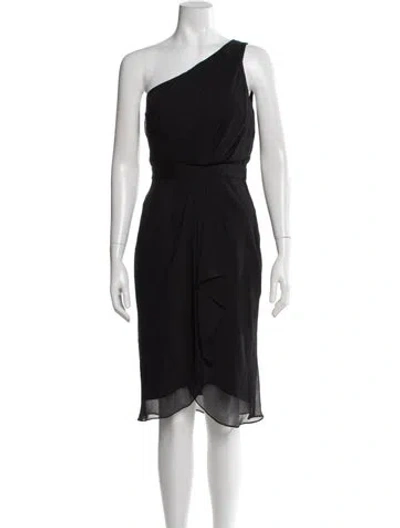 Pre-owned Badgley Mischka One-shoulder Knee-length Dress In Black