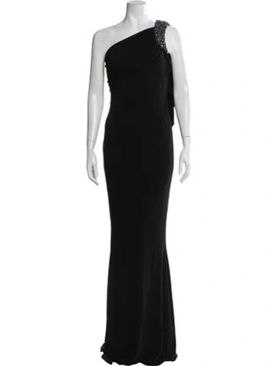 Pre-owned Badgley Mischka One-shoulder Long Dress In Black