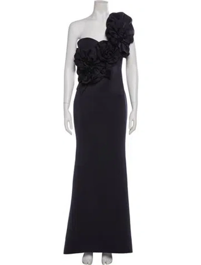 Pre-owned Badgley Mischka One-shoulder Long Dress In Blue