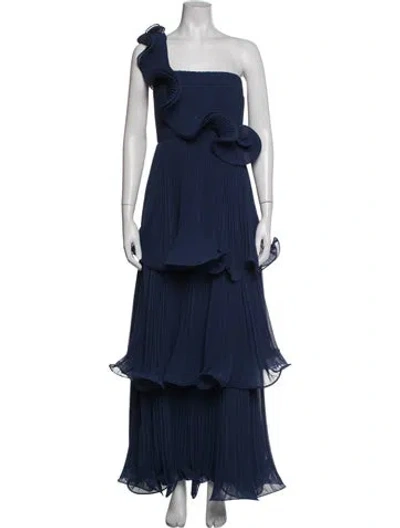 Pre-owned Badgley Mischka One-shoulder Long Dress In Blue