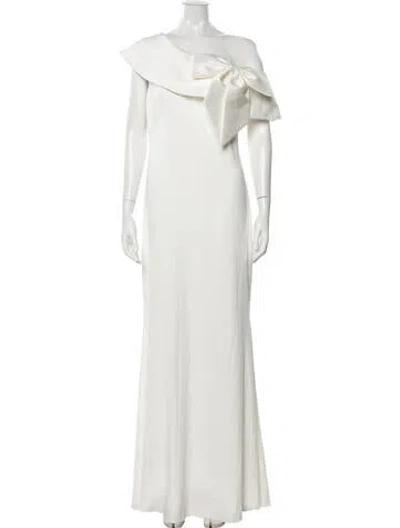 Pre-owned Badgley Mischka One-shoulder Long Dress In White