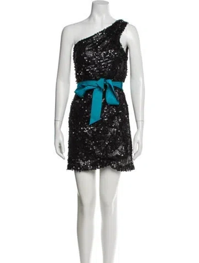 Pre-owned Badgley Mischka One-shoulder Mini Dress In Black