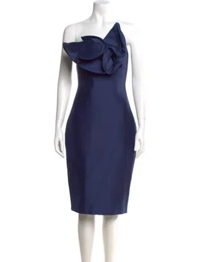 Pre-owned Badgley Mischka One-shoulder Mini Dress In Blue