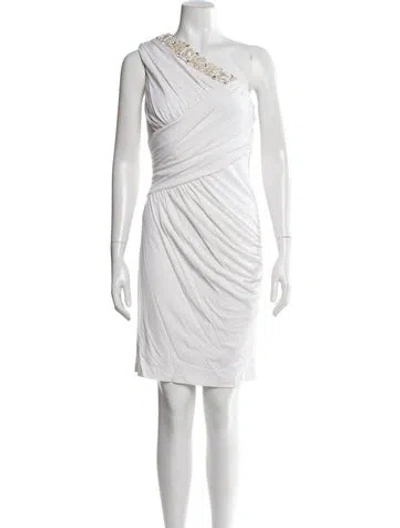 Pre-owned Badgley Mischka One-shoulder Mini Dress In Neutrals