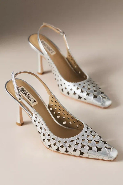 Badgley Mischka Onna Leather Slingback Pumps In Silver
