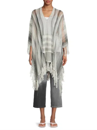 Badgley Mischka Open Knit Poncho In Beige In Gray