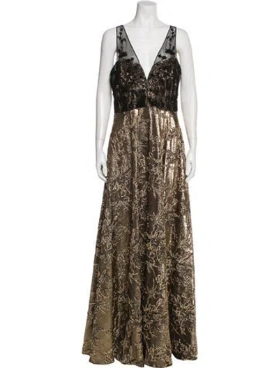 Pre-owned Badgley Mischka Paisley Print Long Dress In Gold