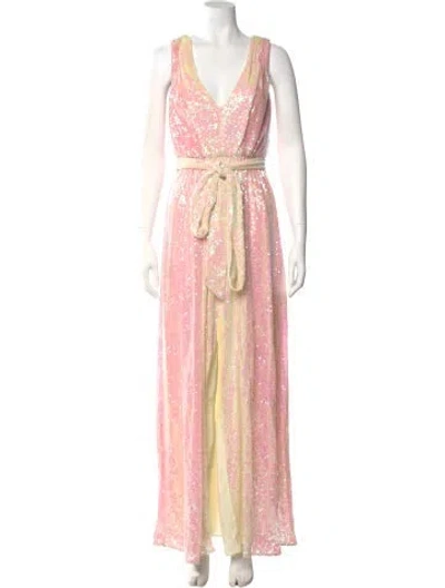 Pre-owned Badgley Mischka Paisley Print Long Dress In Neutral