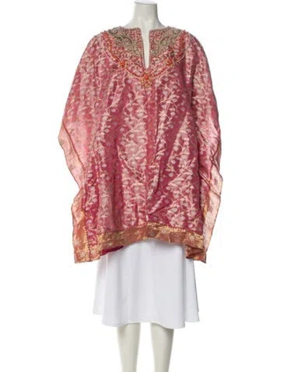 Pre-owned Badgley Mischka Paisley Print V-neck Tunic In Pink