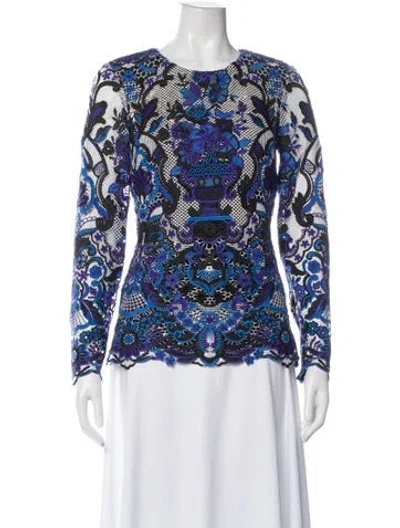 Pre-owned Badgley Mischka Patterned Crew Neck Top In Blue