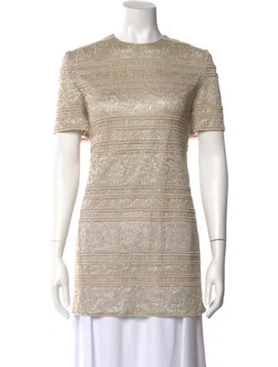 Pre-owned Badgley Mischka Patterned Crew Neck Top In Neutral
