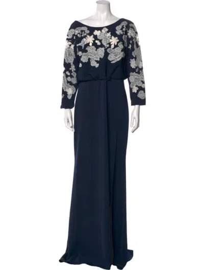 Pre-owned Badgley Mischka Patterned Long Dress In Blue