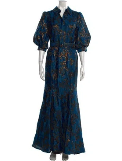 Pre-owned Badgley Mischka Patterned Long Dress In Blue