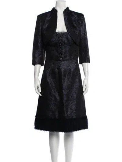 Pre-owned Badgley Mischka Patterned Mesh Accents Dress Set In Blue