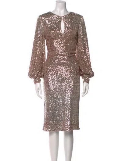 Pre-owned Badgley Mischka Patterned Midi Length Dress W/ Tags In Silver