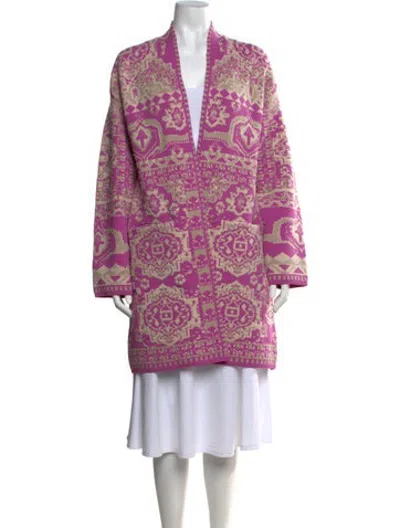 Pre-owned Badgley Mischka Patterned Open Front Sweater In Purple