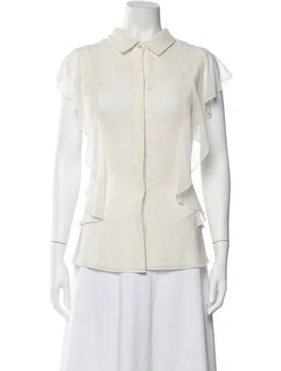 Pre-owned Badgley Mischka Patterned Short Sleeve Blouse W/ Tags In Neutrals