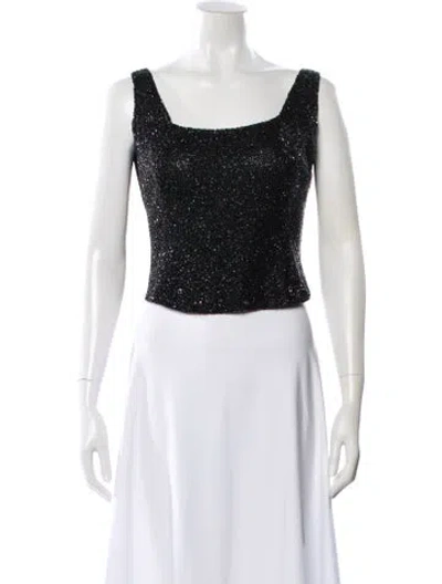 Pre-owned Badgley Mischka Patterned Square Neckline Top In Black