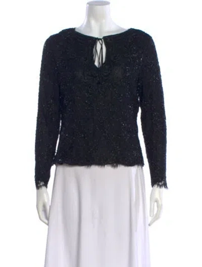 Pre-owned Badgley Mischka Patterned Tie Neck Top In Black