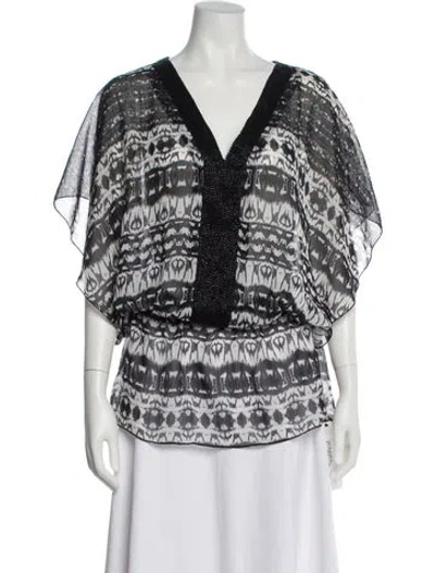 Pre-owned Badgley Mischka Patterned V-neck Blouse In Gray