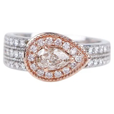 Pre-owned Badgley Mischka Pear Diamond Halo Cocktail Ring In 18k White And Rose Gold