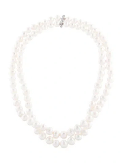 Pre-owned Badgley Mischka Pearl & Cubic Zirconia Necklace, 9.25" In Transparent