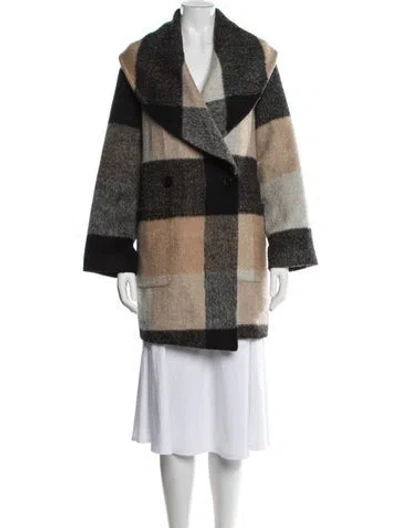 Pre-owned Badgley Mischka Plaid Print Coat In Neutrals
