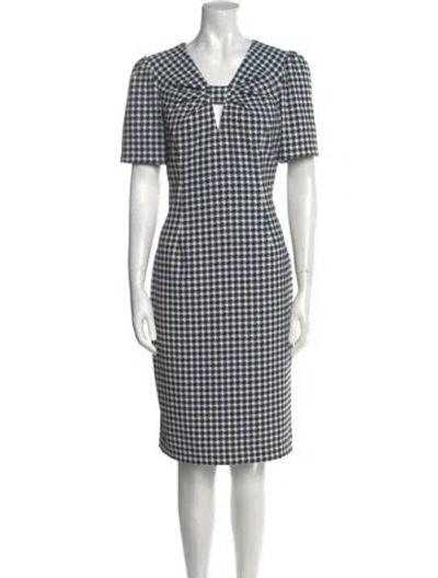 Pre-owned Badgley Mischka Plaid Print Knee-length Dress In Blue