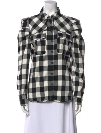 Pre-owned Badgley Mischka Plaid Print Long Sleeve Button-up Top In Multi