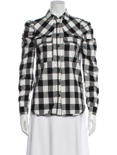Pre-owned Badgley Mischka Plaid Print Long Sleeve Button-up Top In Multicolor