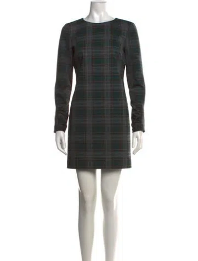 Pre-owned Badgley Mischka Plaid Print Mini Dress In Green