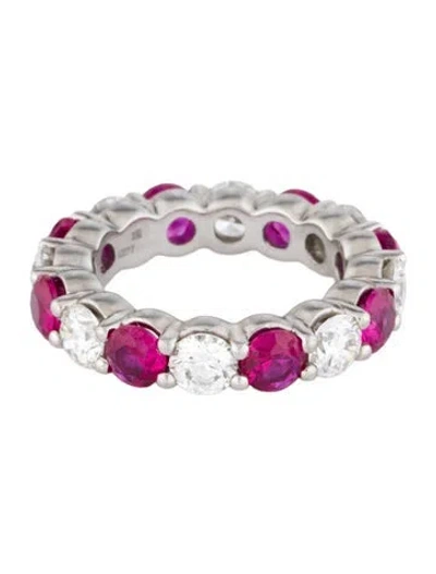 Pre-owned Badgley Mischka Platinum 2.64ctw Synthetic Ruby & Lab-grown Diamond Eternity Band In Multi