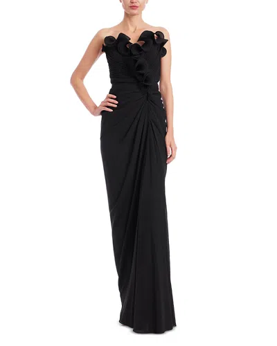 Badgley Mischka Pleat Ruffle Strapless Gown In Black