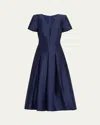 Badgley Mischka Pleated A-line Midi Dress In Blue