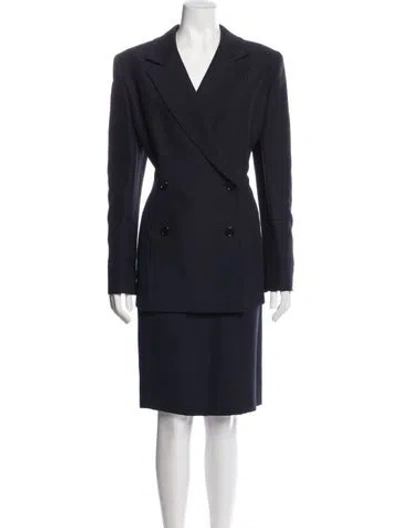 Pre-owned Badgley Mischka Pleated Accents Skirt Suit In Blue