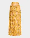 Badgley Mischka Pleated Floral-print Georgette Palazzo Pants In Yellow Multi