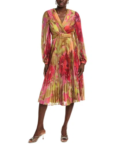 Badgley Mischka Pleated Floral Wrap Cocktail Dress In Pink