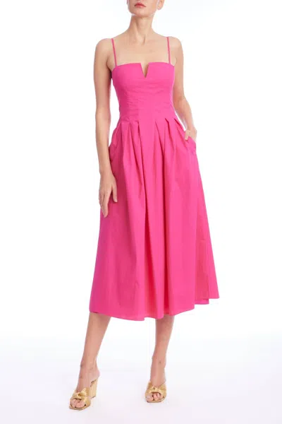 Badgley Mischka Pleated Midi Dress In Pink