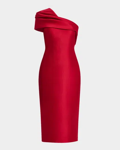 Badgley Mischka Women's Asymmetric Draped Stretch-mikado Dress In Red