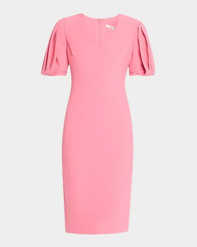 Badgley Mischka Pleated-sleeve Bodycon Midi Dress In Seacoral