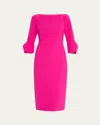 Badgley Mischka Pleated-sleeve Midi Sheath Dress In Fuchsia