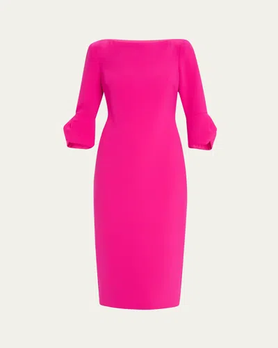 Badgley Mischka Pleated-sleeve Midi Sheath Dress In Fuchsia
