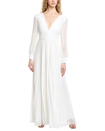 Badgley Mischka Pleated Crepe De Chine Maxi Dress In White
