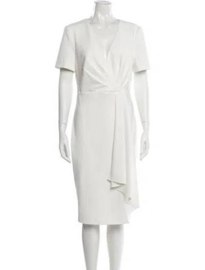 Pre-owned Badgley Mischka Plunge Neckline Midi Length Dress In White