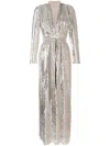 Badgley Mischka Plunge Sequin-column Gown In Silber